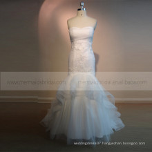 Modest Mermaid Sweet Heart Pleating Beaded Wedding Dress Sleeveless Ruffle Bottom Real Photos